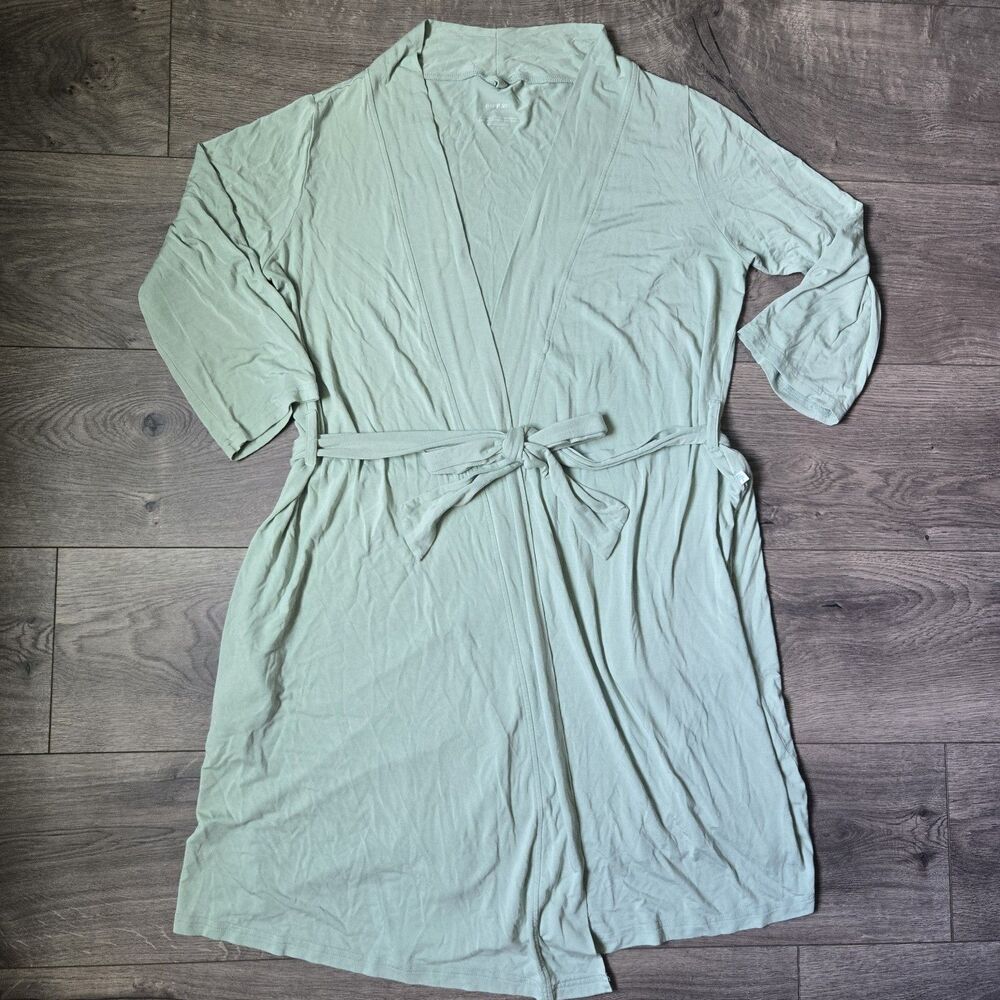 Posh Peanut Women Medium Sage Green Bamboo Viscose Short Robe Belted Maternity